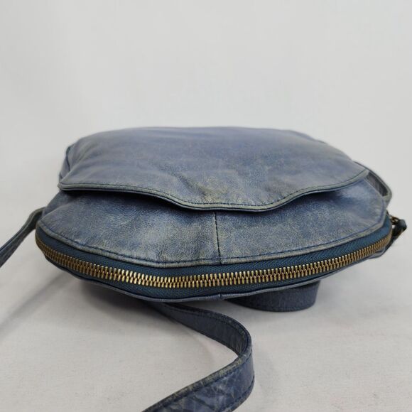 Hobo International Blue Distressed Leather Crossbody Purse Dome Top Zip Bag - Picture 11 of 16